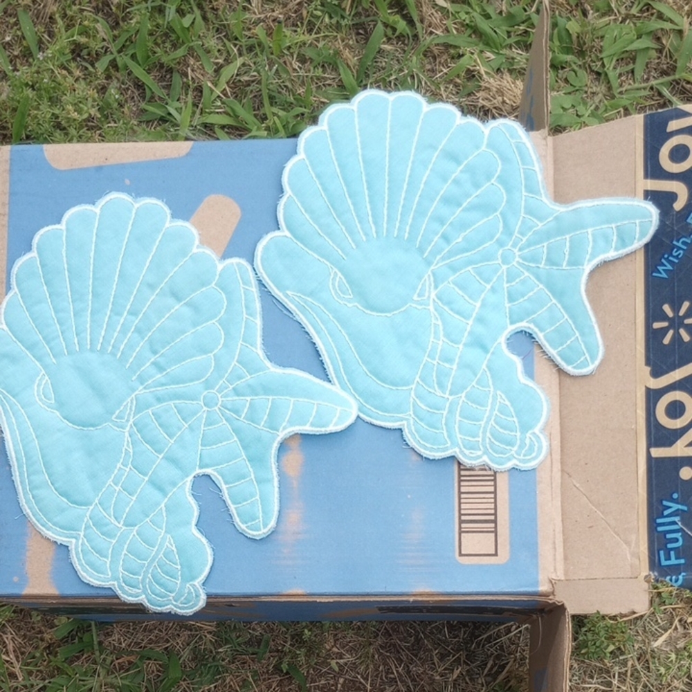 Aqua Seashell and Starfish Applique
